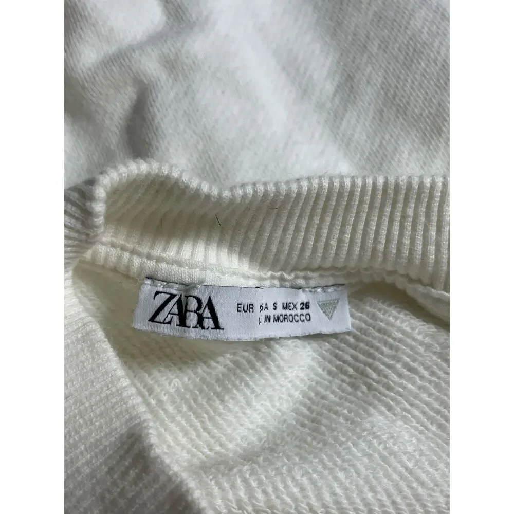 Zara LA Women's Embroidery Patchwork Plush Crop Varsity Sweater Sweatshirt Top S